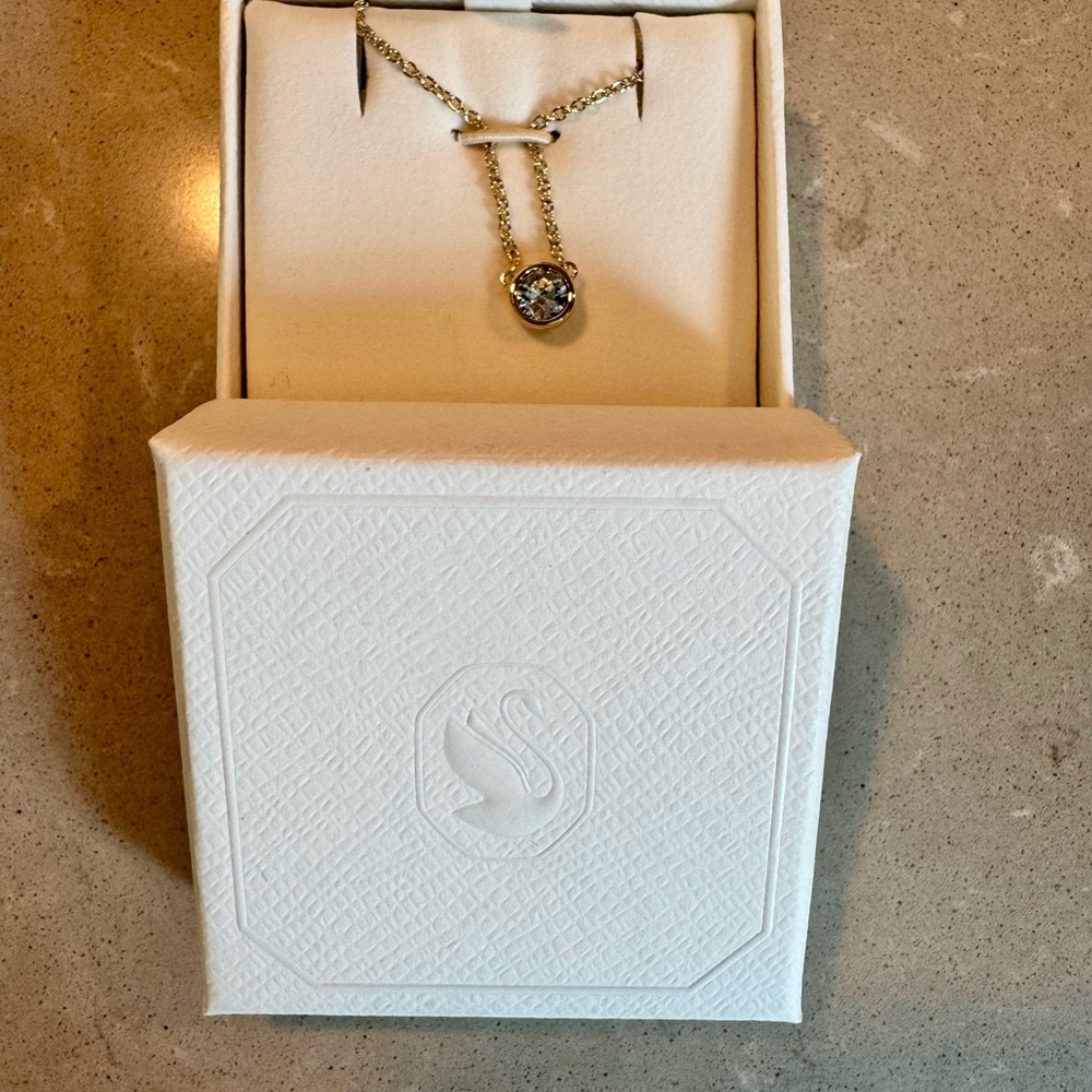 Swarovski Gold Crystal Drop Pendant Necklace - Clear & Gold